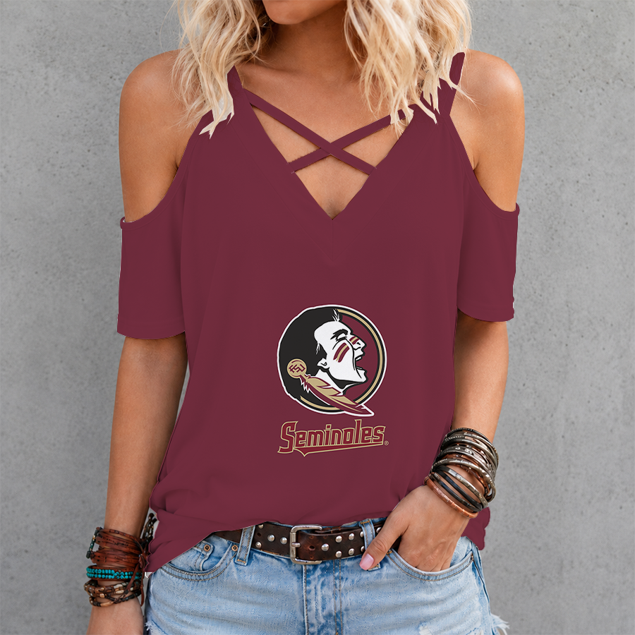 [FAN FAVORITE] NEW CUSTOMIZED NCAA CWS30 FLS FLORIDA STATE SEMINOLES CRISS CROSS V-NECK TOP