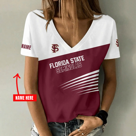 [FAN FAVORITE] NEW CUSTOMIZED NCAA CWS30 FLS FLORIDA STATE SEMINOLES V-NECK FEMALE SHIRT