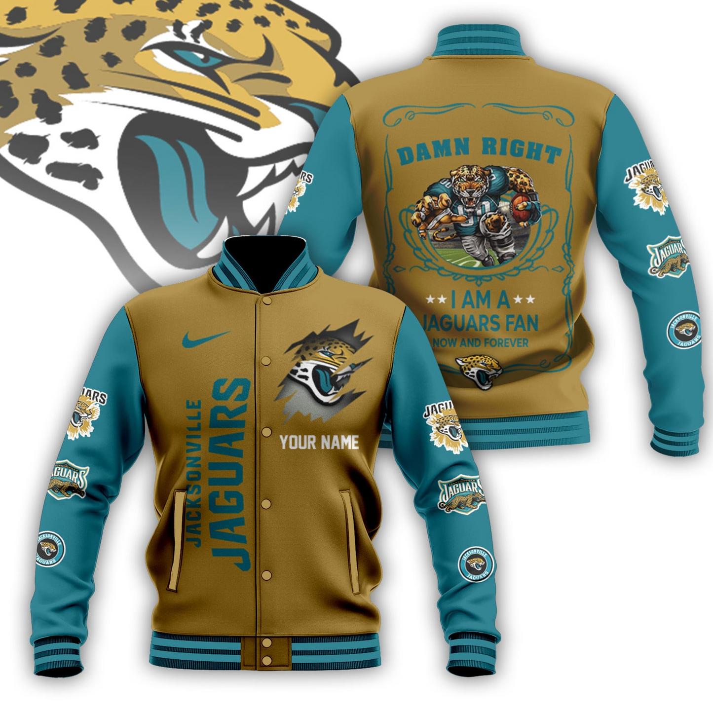 LIMITED EDITION - NEW CUSTOMIZED NFL30 JSJ JACKSONVILLE JAGUARS BASEBALL JACKET