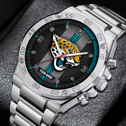 LIMITED EDITION - NEW CUSTOMIZED NFL30 JSJ JACKSONVILLE JAGUARS LUXURY STAINLESS STEEL WATCH