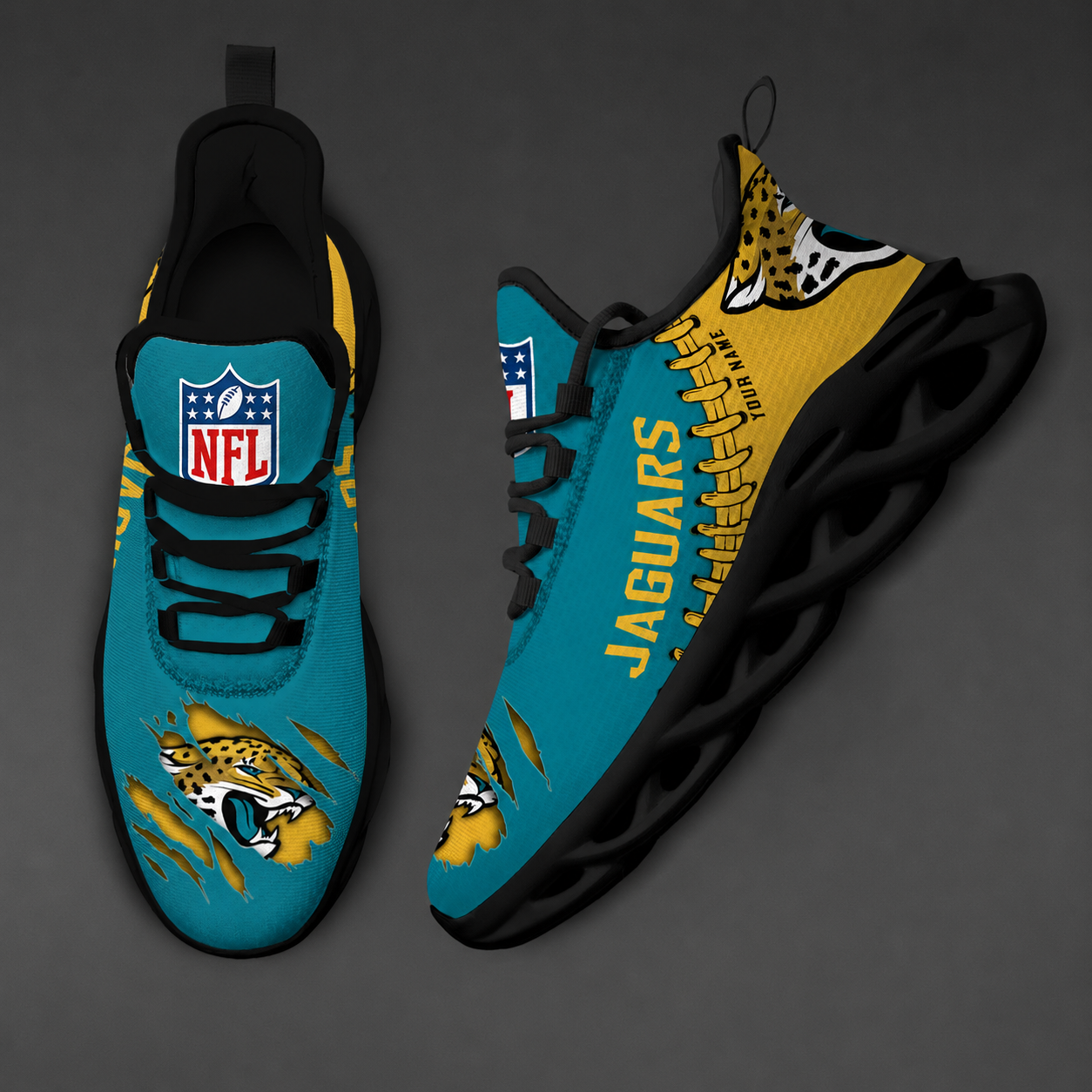 LIMITED EDITION - NEW CUSTOMIZED NFL30 JSJ JACKSONVILLE JAGUARS UNISEX MAX SOUL SHOES