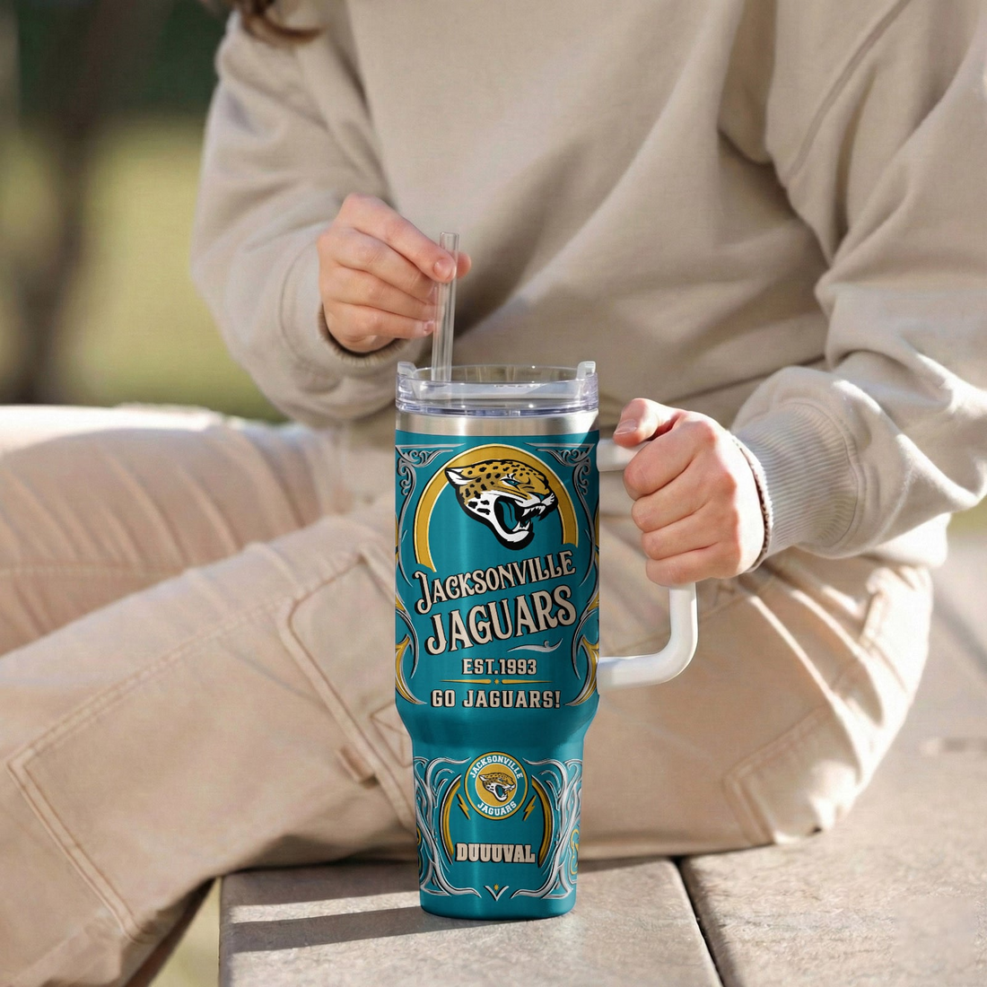 LIMITED EDITION - NEW CUSTOMIZED NFL30 JSJ JACKSONVILLE JAGUARS 40OZ TUMBLER