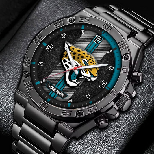 LIMITED EDITION - NEW CUSTOMIZED NFL30 JSJ JACKSONVILLE JAGUARS LUXURY STAINLESS STEEL WATCH