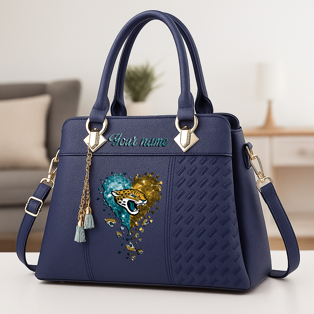 LIMITED EDITION - NEW CUSTOMIZED NFL30 JSJ JACKSONVILLE JAGUARS ZIP HANDBAG MULTICOLOR