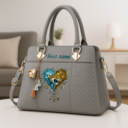 LIMITED EDITION - NEW CUSTOMIZED NFL30 JSJ JACKSONVILLE JAGUARS ZIP HANDBAG MULTICOLOR