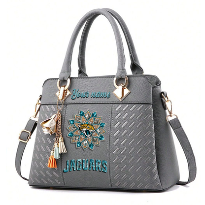 LIMITED EDITION - NEW CUSTOMIZED NFL30 JSJ JACKSONVILLE JAGUARS WOMEN'S ZIP HANDBAG MULTICOLOR