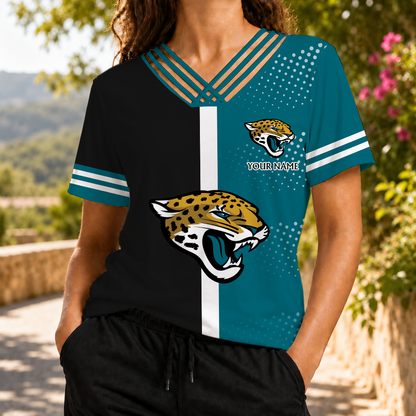 LIMITED EDITION - NEW CUSTOMIZED NFL30 JSJ JACKSONVILLE JAGUARS V-NECK SHIRT