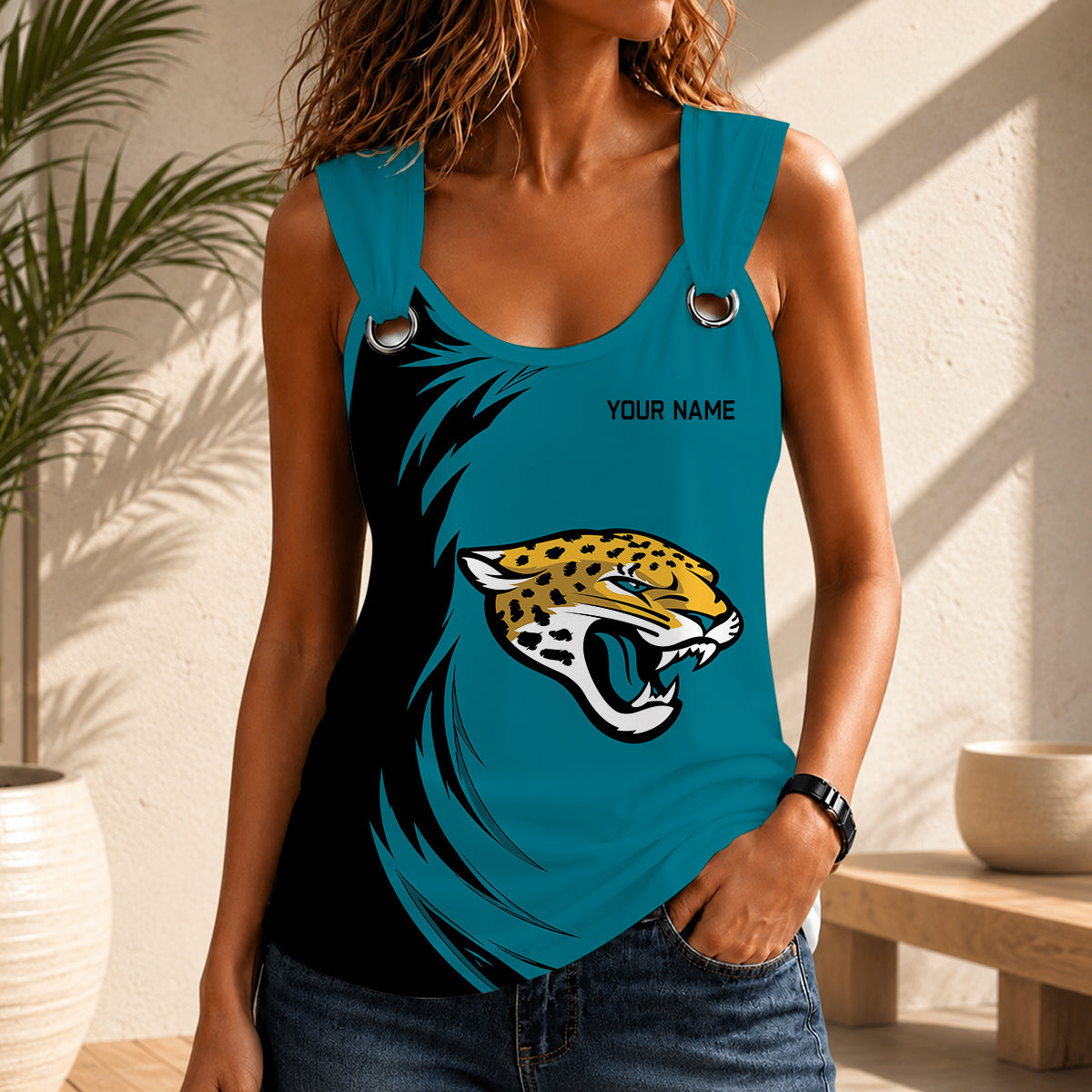 LIMITED EDITION - NEW CUSTOMIZED NFL30 JSJ JACKSONVILLE JAGUARS O-RING SHOULDER TANK TOP
