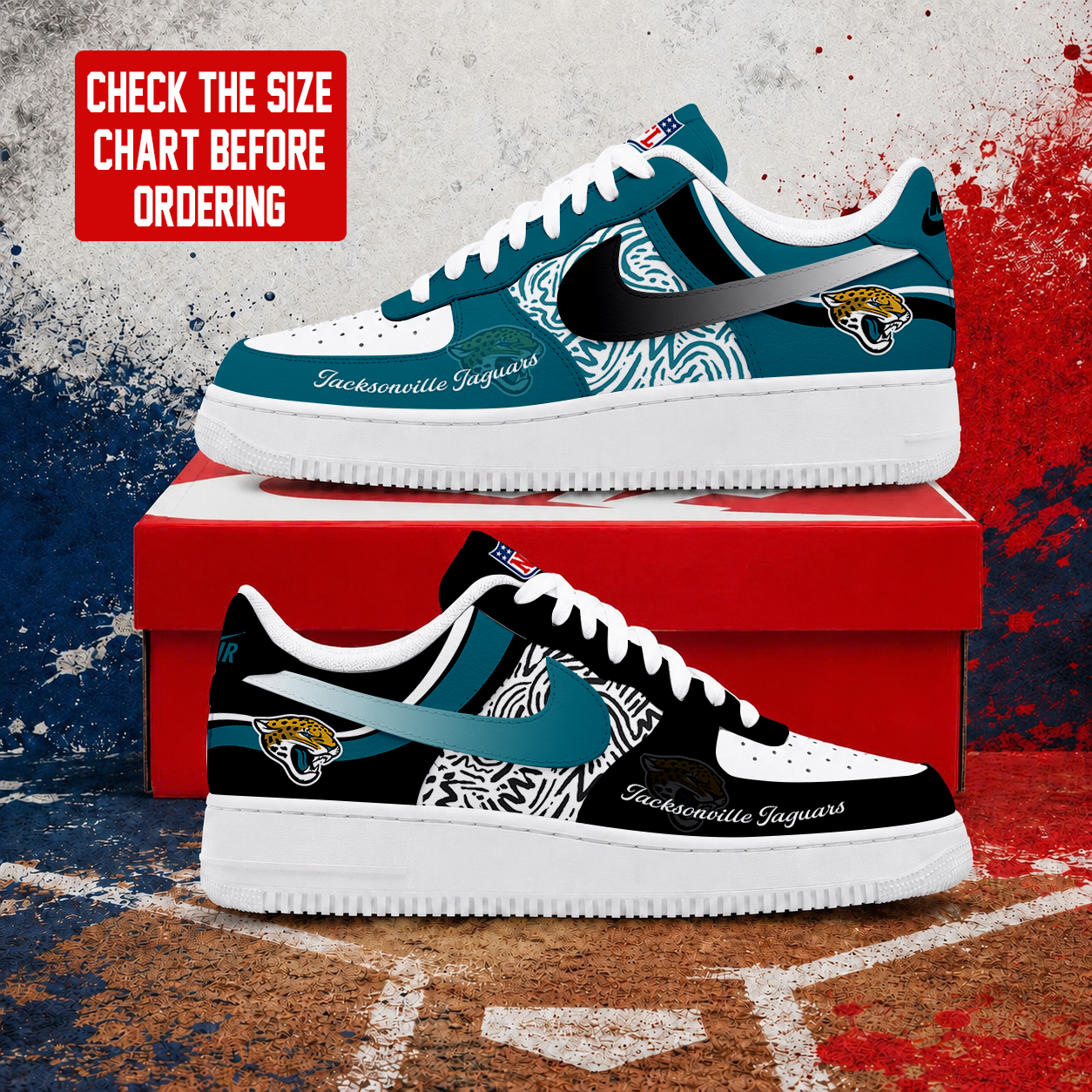 LIMITED EDITION - NEW CUSTOMIZED NFL30 JSJ JACKSONVILLE JAGUARS AF1 SHOES