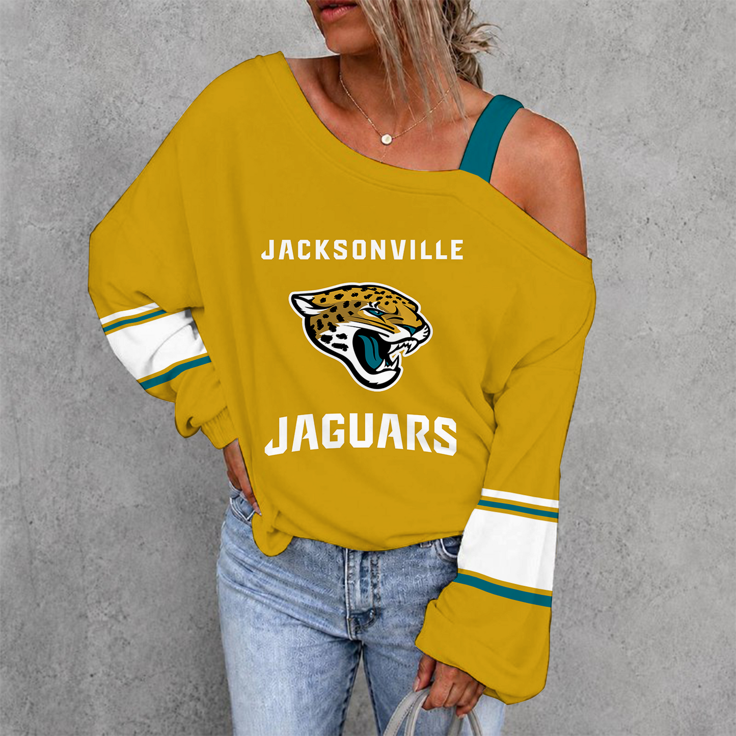 [SPECIAL OFFER] NEW CUSTOMIZED NFL30 JSJ JACKSONVILLE JAGUARS DROP SHOULDER SWEATSHIRT