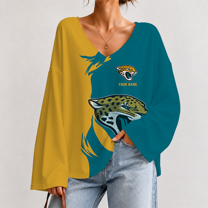 [SPECIAL OFFER] NEW CUSTOMIZED NFL30 JSJ JACKSONVILLE JAGUARS V NECK LONG SLEEVED CROP TOP