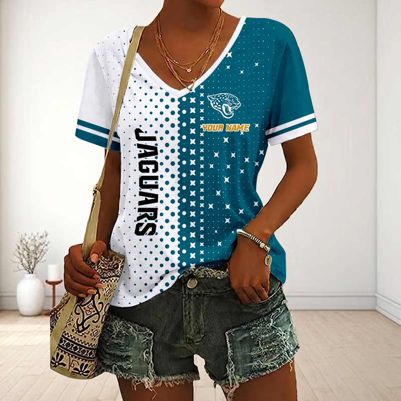 LIMITED EDITION - NEW CUSTOMIZED NFL30 JSJ JACKSONVILLE JAGUARS V-NECK FEMALE SHIRT