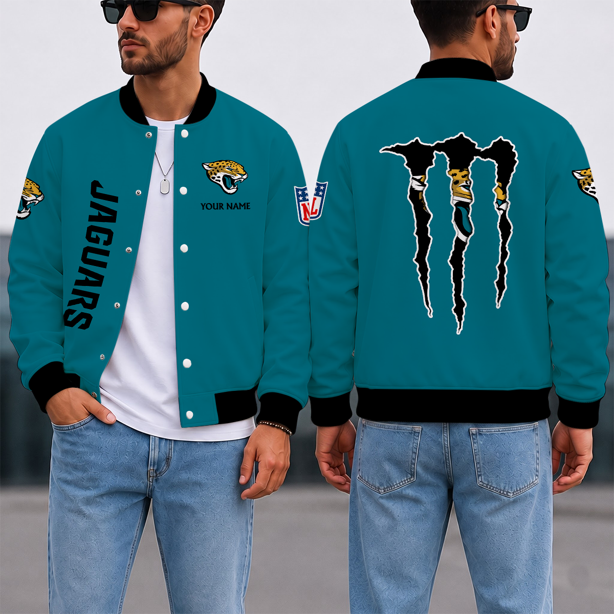 LIMITED EDITION - NEW CUSTOMIZED NFL30 JSJ JACKSONVILLE JAGUARS SATIN VARSITY & BASEBALL JACKET