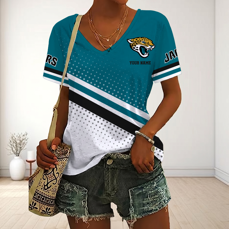 LIMITED EDITION - NEW CUSTOMIZED NFL30 JSJ JACKSONVILLE JAGUARS V-NECK FEMALE SHIRT