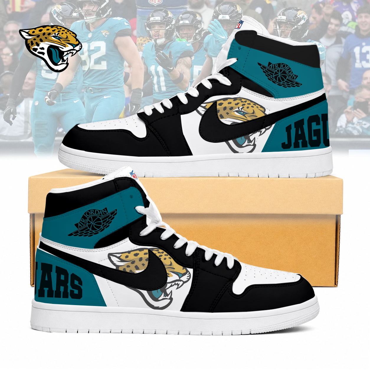 LIMITED EDITION - NEW CUSTOMIZED NFL30 JSJ JACKSONVILLE JAGUARS AIR JORDAN SNEAKERS