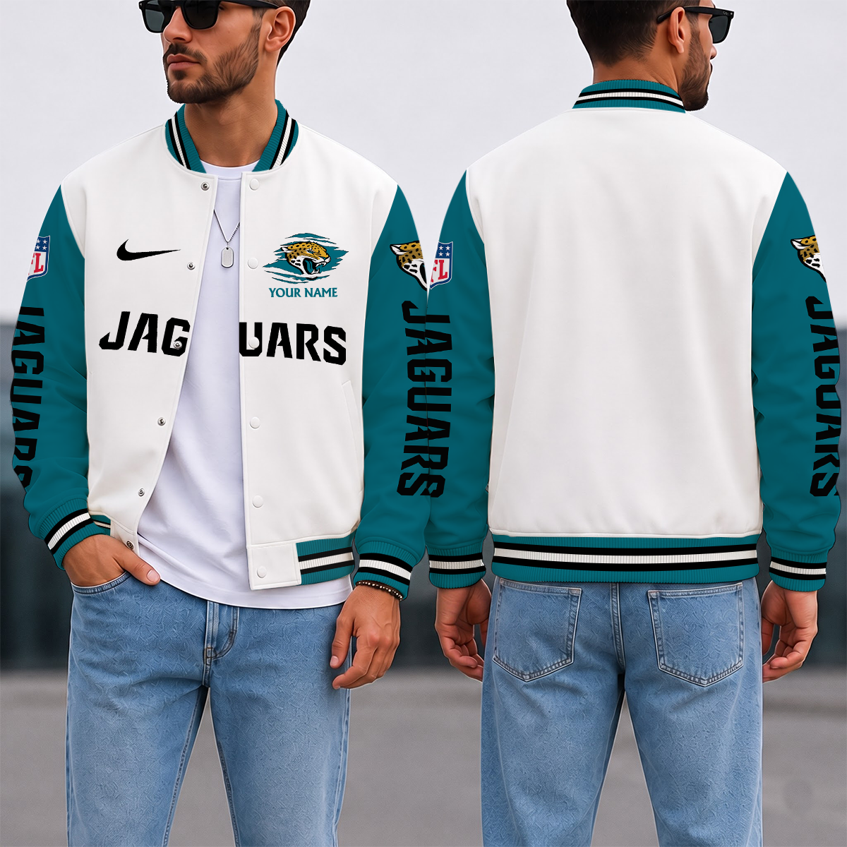 ELITE EDITION - NEW CUSTOMIZED NFL30 JSJ JACKSONVILLE JAGUARS SATIN VARSITY & BASEBALL JACKET