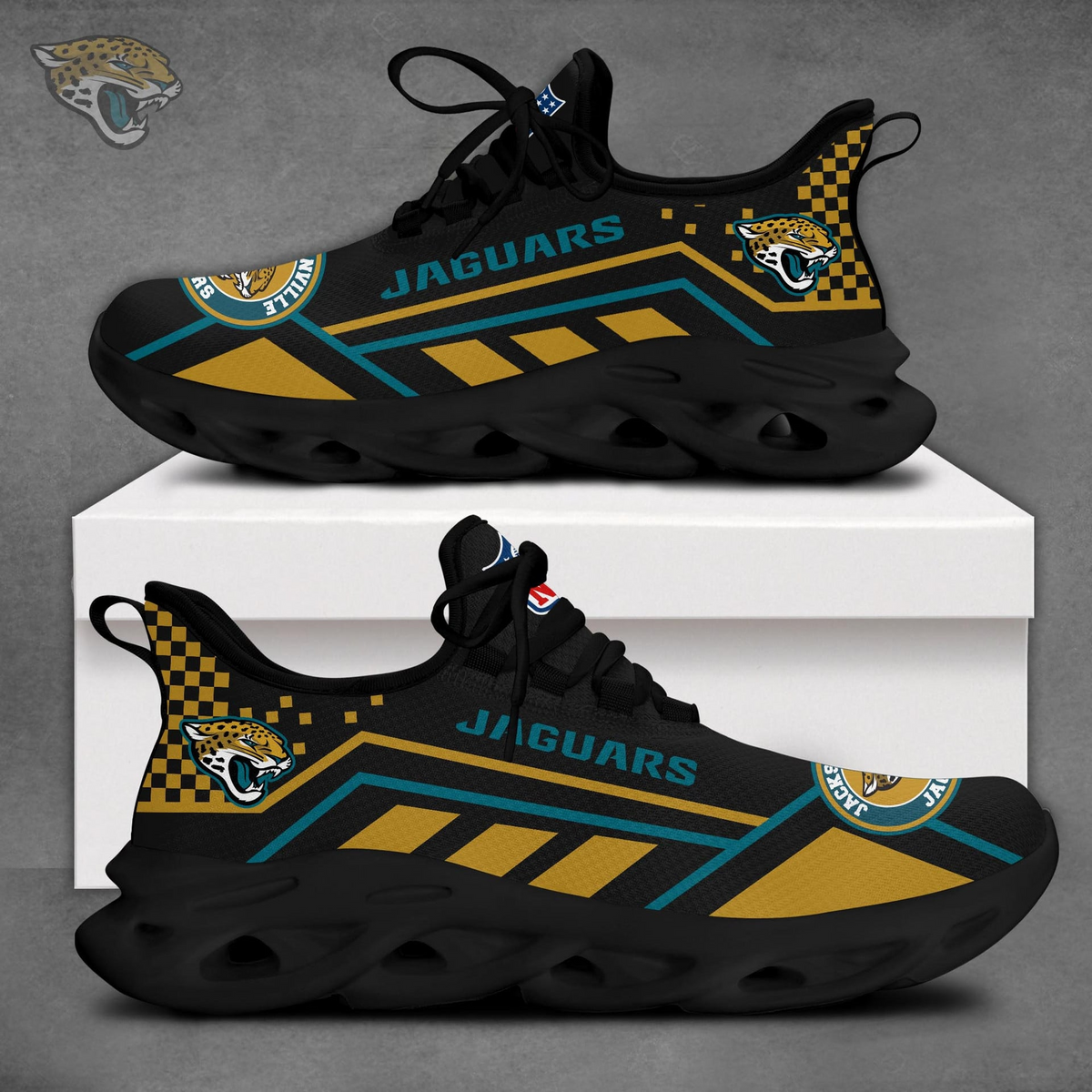 SPECIAL EDITION - NEW CUSTOMIZED NFL30 JSJ JACKSONVILLE JAGUARS MAX SOUL SHOES