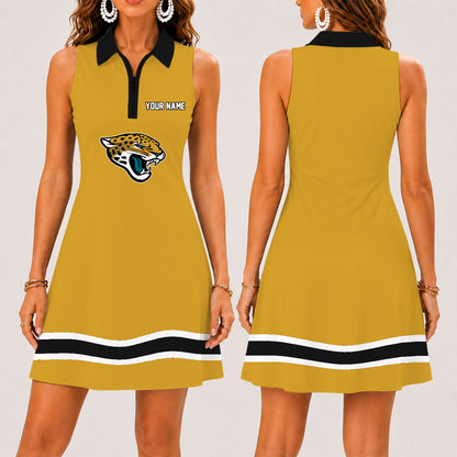 [SPECIAL OFFER] NEW CUSTOMIZED NFL30 JSJ JACKSONVILLE JAGUARS WOMEN'S ZIP SLEEVELESS POLO DRESS