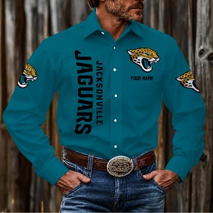 LIMITED EDITION - NEW CUSTOMIZED NFL30 JSJ JACKSONVILLE JAGUARS MEN'S LONG SLEEVE BUTTON-UP SHIRT