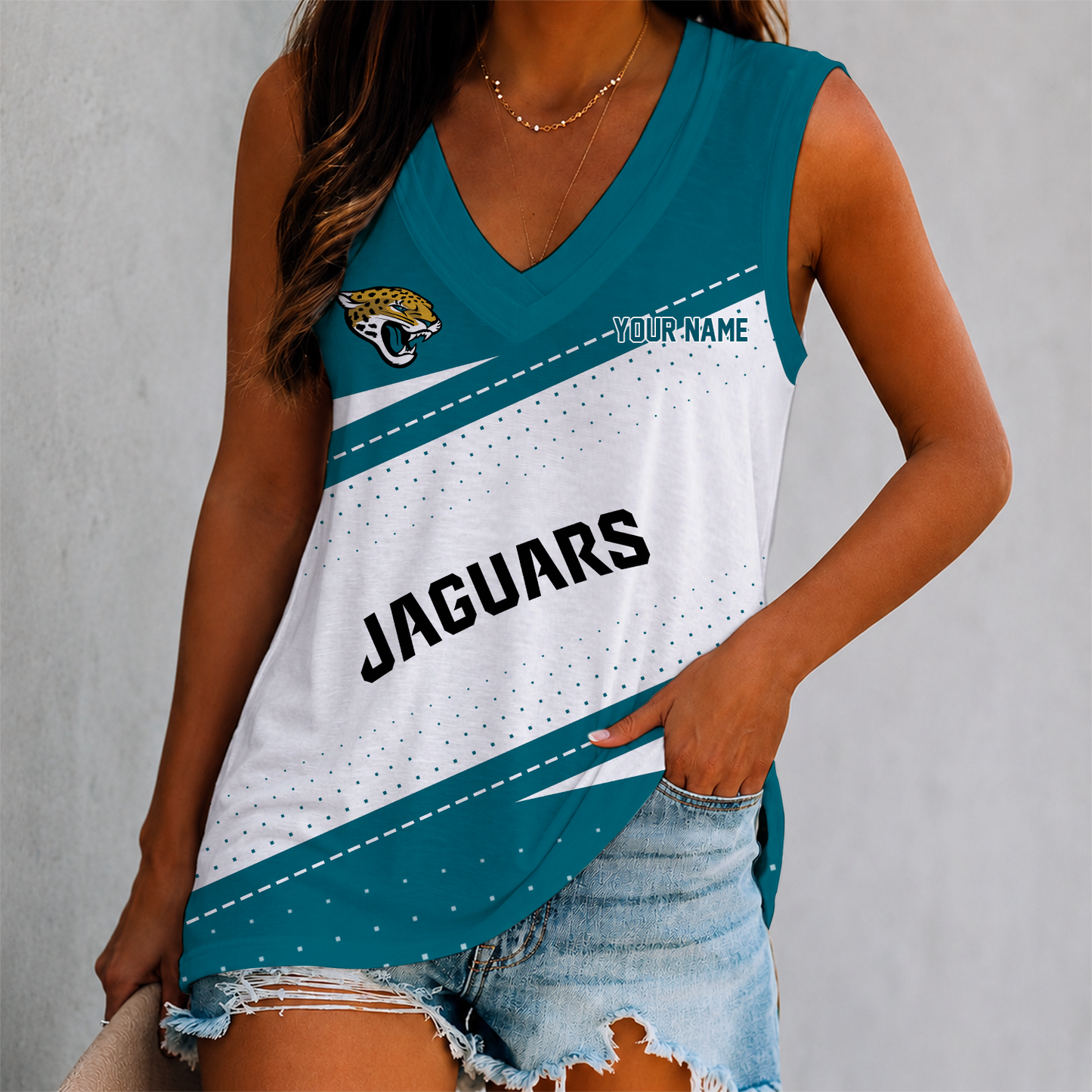 LIMITED EDITION - NEW CUSTOMIZED NFL30 JSJ JACKSONVILLE JAGUARS WOMEN'S V-NECK TANK TOP