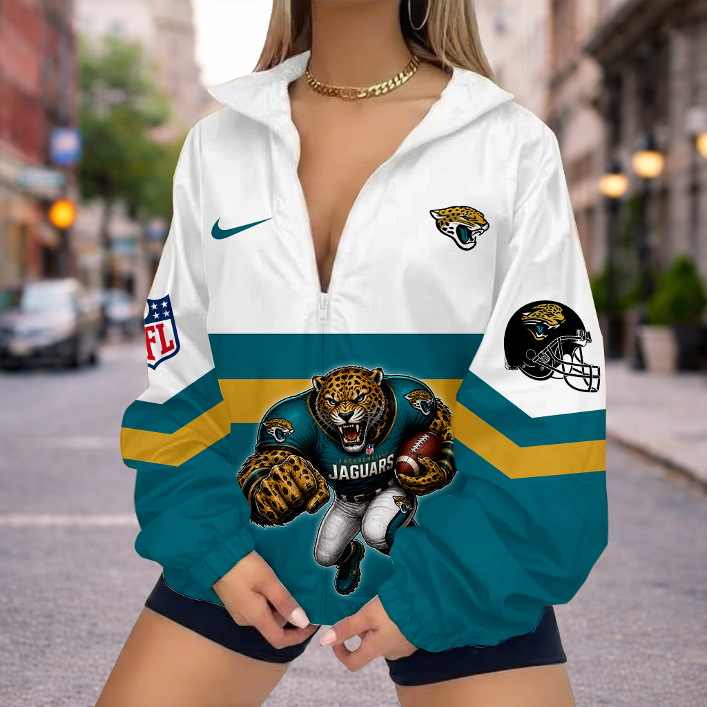 LIMITED EDITION - NEW CUSTOMIZED NFL30 JSJ JACKSONVILLE JAGUARS V-NECK ZIPPER SWEATSHIRT JACKET