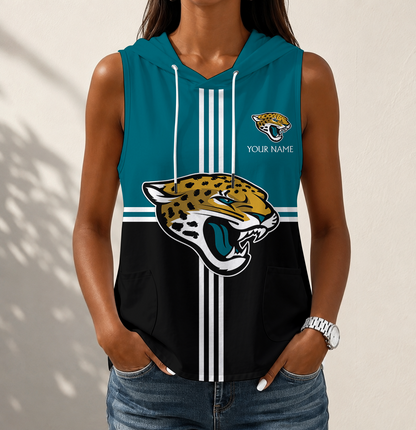 LIMITED EDITION - NEW CUSTOMIZED NFL30 JSJ JACKSONVILLE JAGUARS WOMEN'S SLEEVELESS HOODED POCKET TANK TOP