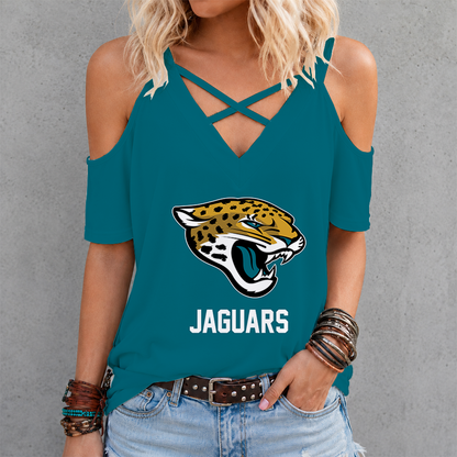 LIMITED EDITION - NEW CUSTOMIZED NFL30 JSJ JACKSONVILLE JAGUARS CRISS CROSS V-NECK TOP