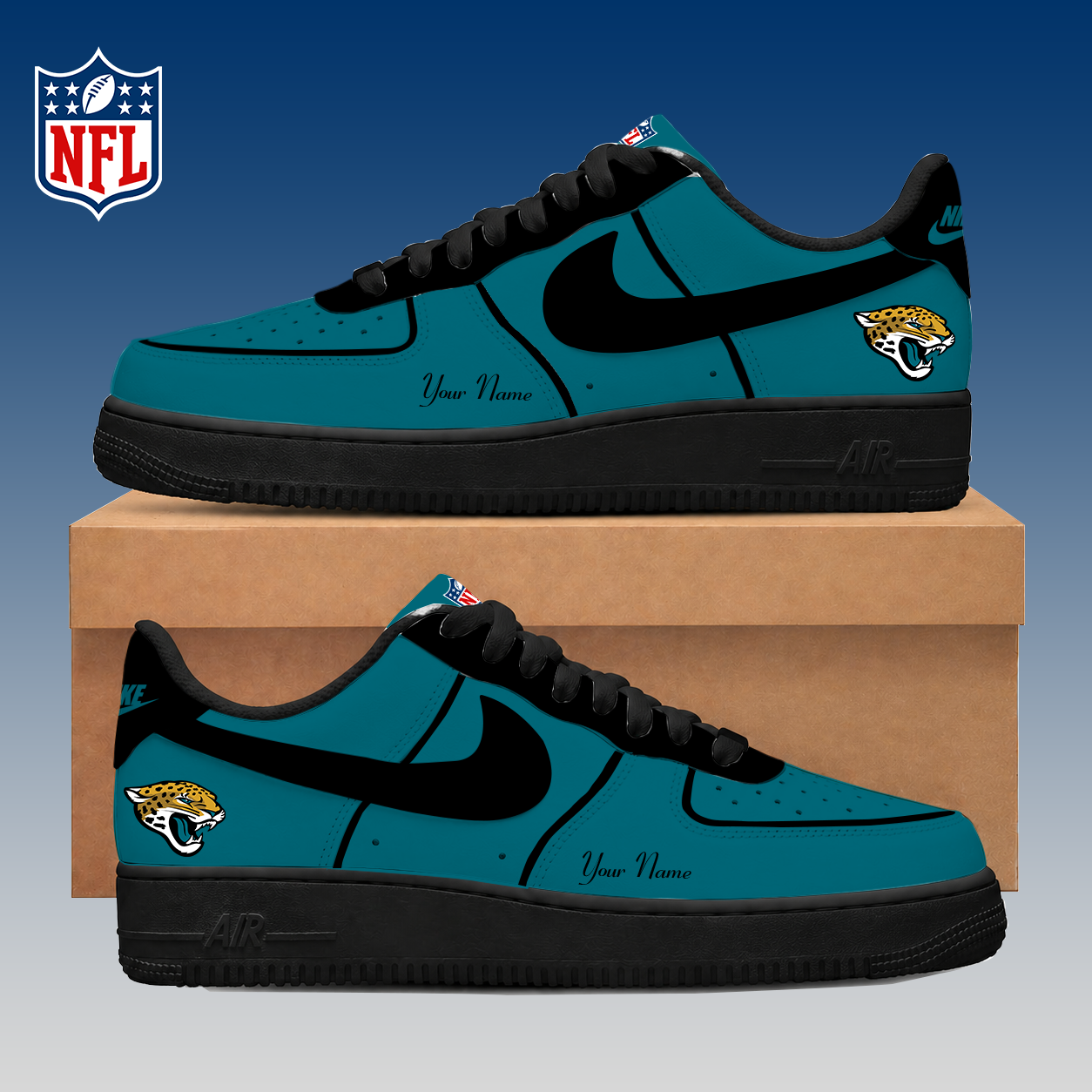 LIMITED EDITION - NEW CUSTOMIZED NFL30 JSJ JACKSONVILLE JAGUARS AF1 SNEAKERS