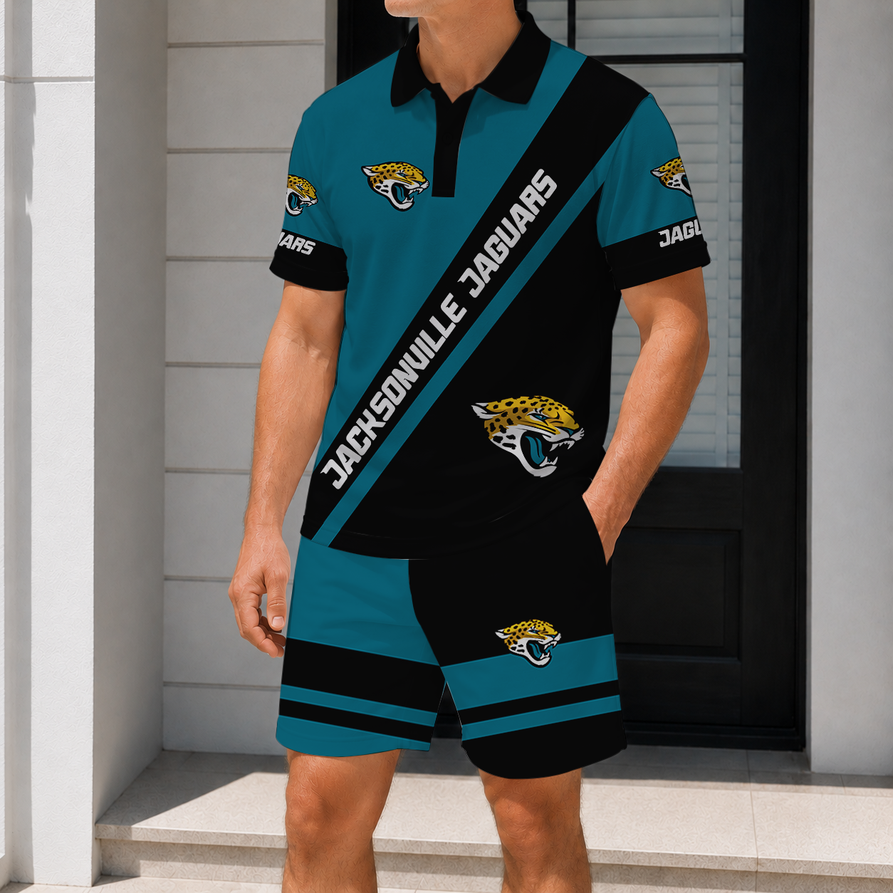 SPECIAL EDITION - NEW CUSTOMIZED NFL30 JSJ JACKSONVILLE JAGUARS POLO SHIRT & SHORT PANTS SET