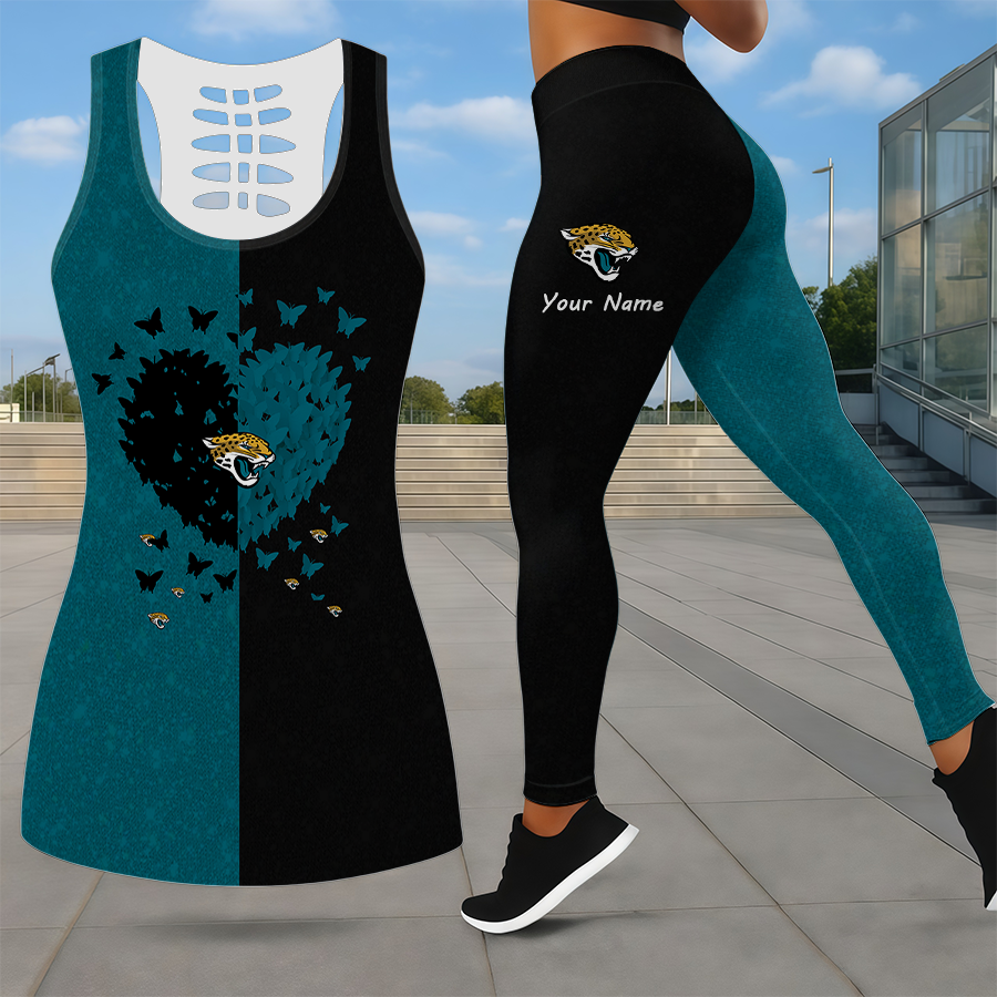 LIMITED EDITION - NEW CUSTOMIZED NFL30 JSJ JACKSONVILLE JAGUARS LEGGINGS & HOLLOW TANK TOP SET