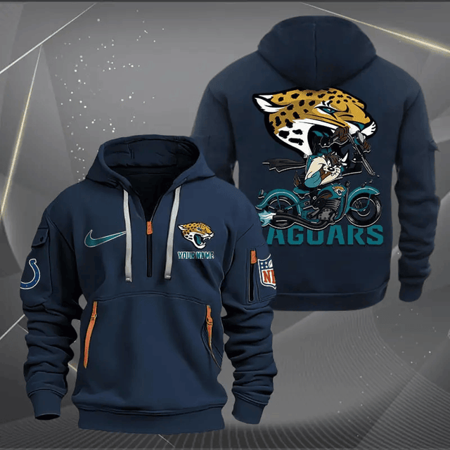 [SPECIAL OFFER] NEW CUSTOMIZED NFL30 JSJ JACKSONVILLE JAGUARS MUTICOLOR QUARTER ZIP HOODIE