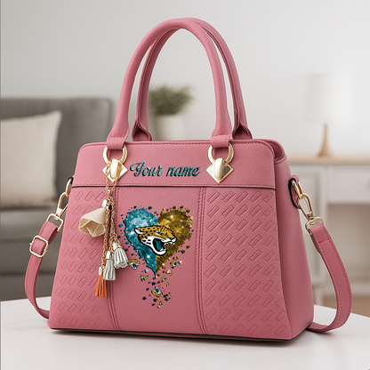 LIMITED EDITION - NEW CUSTOMIZED NFL30 JSJ JACKSONVILLE JAGUARS ZIP HANDBAG MULTICOLOR