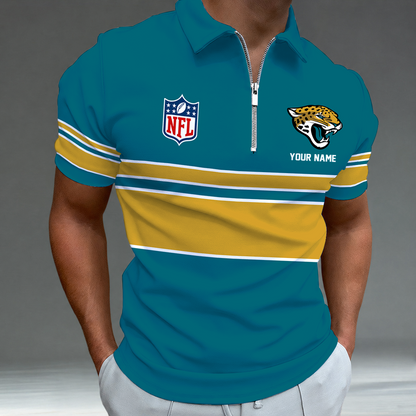 [SPECIAL OFFER] NEW CUSTOMIZED NFL30 JSJ JACKSONVILLE JAGUARS ZIP POLO SHIRT