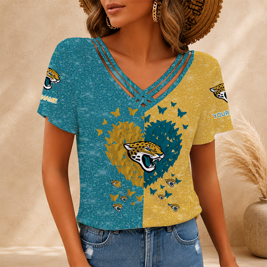LIMITED EDITION - NEW CUSTOMIZED NFL30 JSJ JACKSONVILLE JAGUARS V-NECK SHIRT