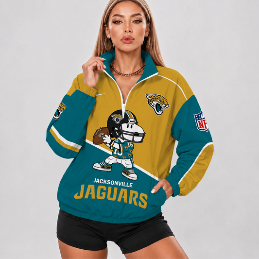 [SPECIAL OFFER] NEW CUSTOMIZED NFL30 JSJ JACKSONVILLE JAGUARS V-NECK ZIPPER SWEATSHIRT JACKET