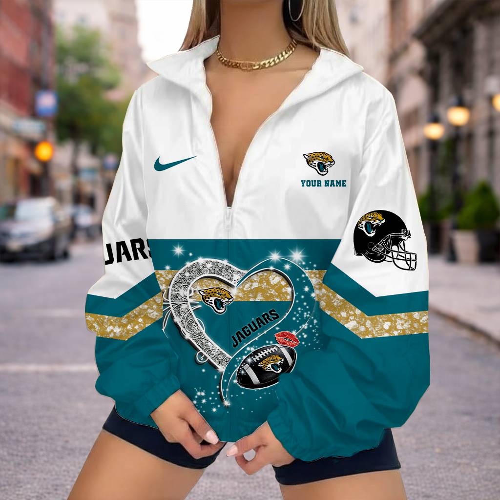 LIMITED EDITION - NEW CUSTOMIZED NFL30 JSJ JACKSONVILLE JAGUARS V-NECK ZIPPER SWEATSHIRT JACKET