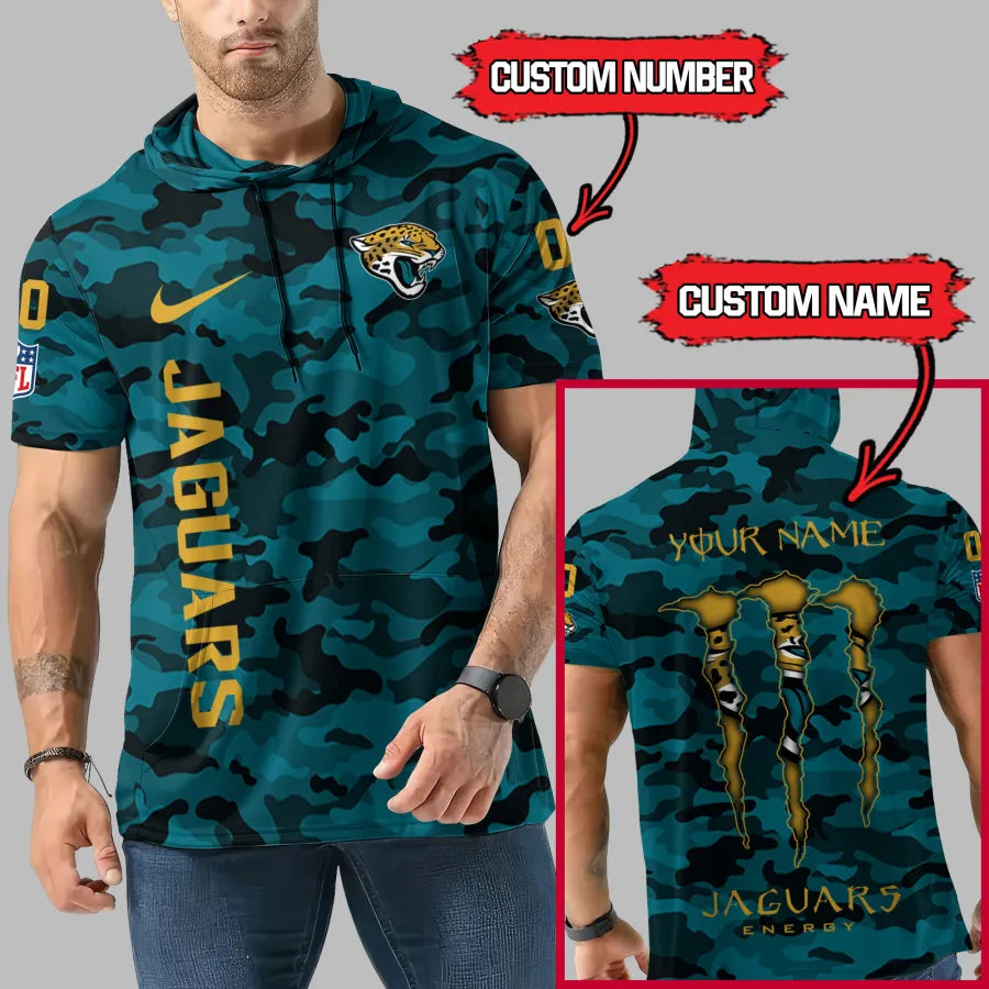 LIMITED EDITION - NEW CUSTOMIZED NFL30 JSJ JACKSONVILLE JAGUARS SHORT SLEEVE HOODIE