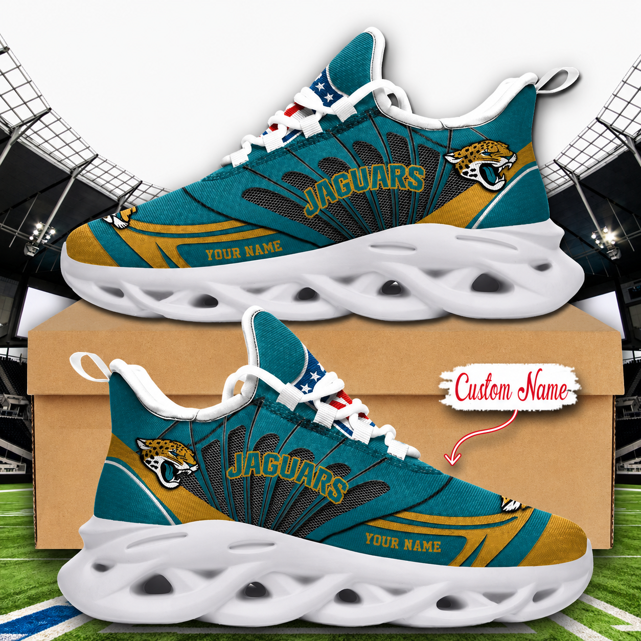 LIMITED EDITION - NEW CUSTOMIZED NFL30 JSJ JACKSONVILLE JAGUARS UNISEX CLUNKY SNEAKERS