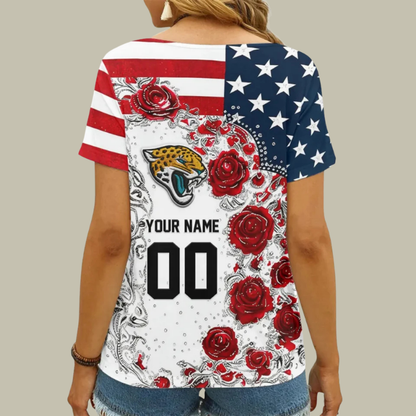 [SPECIAL OFFER] NEW CUSTOMIZED NFL30 JSJ JACKSONVILLE JAGUARS V-NECK FEMALE SHIRT