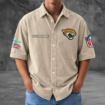 LIMITED EDITION - NEW CUSTOMIZED NFL30 JSJ JACKSONVILLE JAGUARS SEERSUCKER BUTTON SHIRT