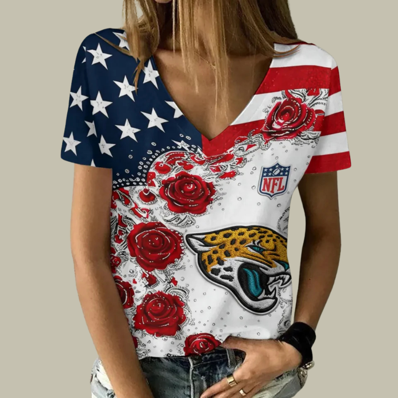 [SPECIAL OFFER] NEW CUSTOMIZED NFL30 JSJ JACKSONVILLE JAGUARS V-NECK FEMALE SHIRT
