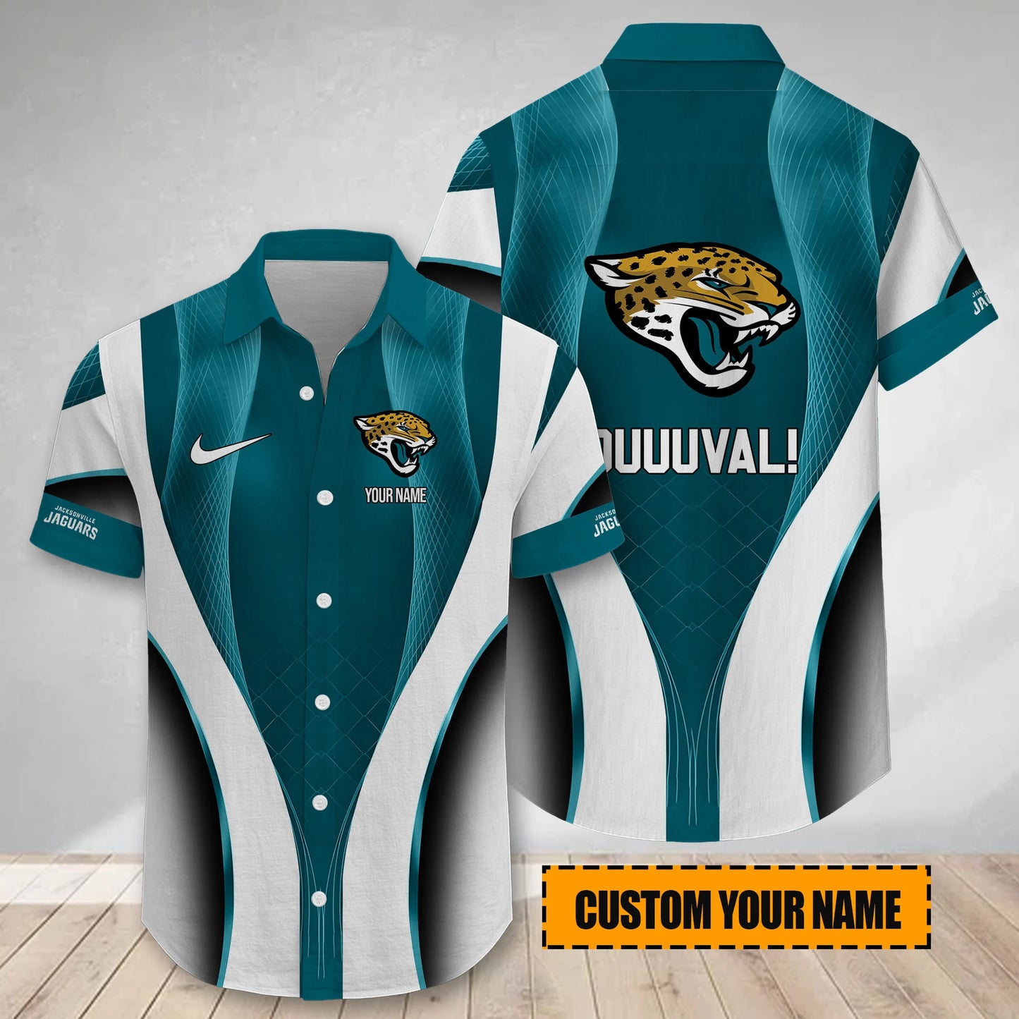 LIMITED EDITION - NEW CUSTOMIZED NFL30 JSJ JACKSONVILLE JAGUARS SHORT SLEEVE BUTTON-UP SHIRT