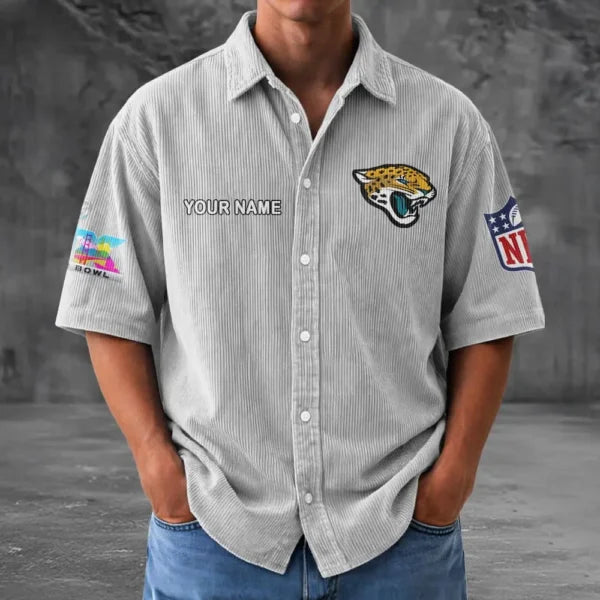 LIMITED EDITION - NEW CUSTOMIZED NFL30 JSJ JACKSONVILLE JAGUARS SEERSUCKER BUTTON SHIRT