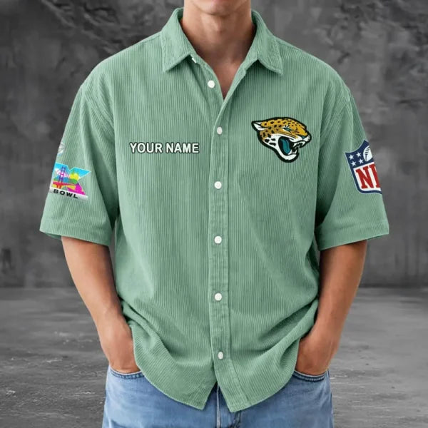 LIMITED EDITION - NEW CUSTOMIZED NFL30 JSJ JACKSONVILLE JAGUARS SEERSUCKER BUTTON SHIRT