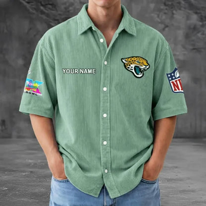 LIMITED EDITION - NEW CUSTOMIZED NFL30 JSJ JACKSONVILLE JAGUARS SEERSUCKER BUTTON SHIRT