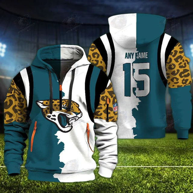 [SPECIAL OFFER] NEW CUSTOMIZED NFL30 JSJ JACKSONVILLE JAGUARS QUARTER ZIP HOODIE