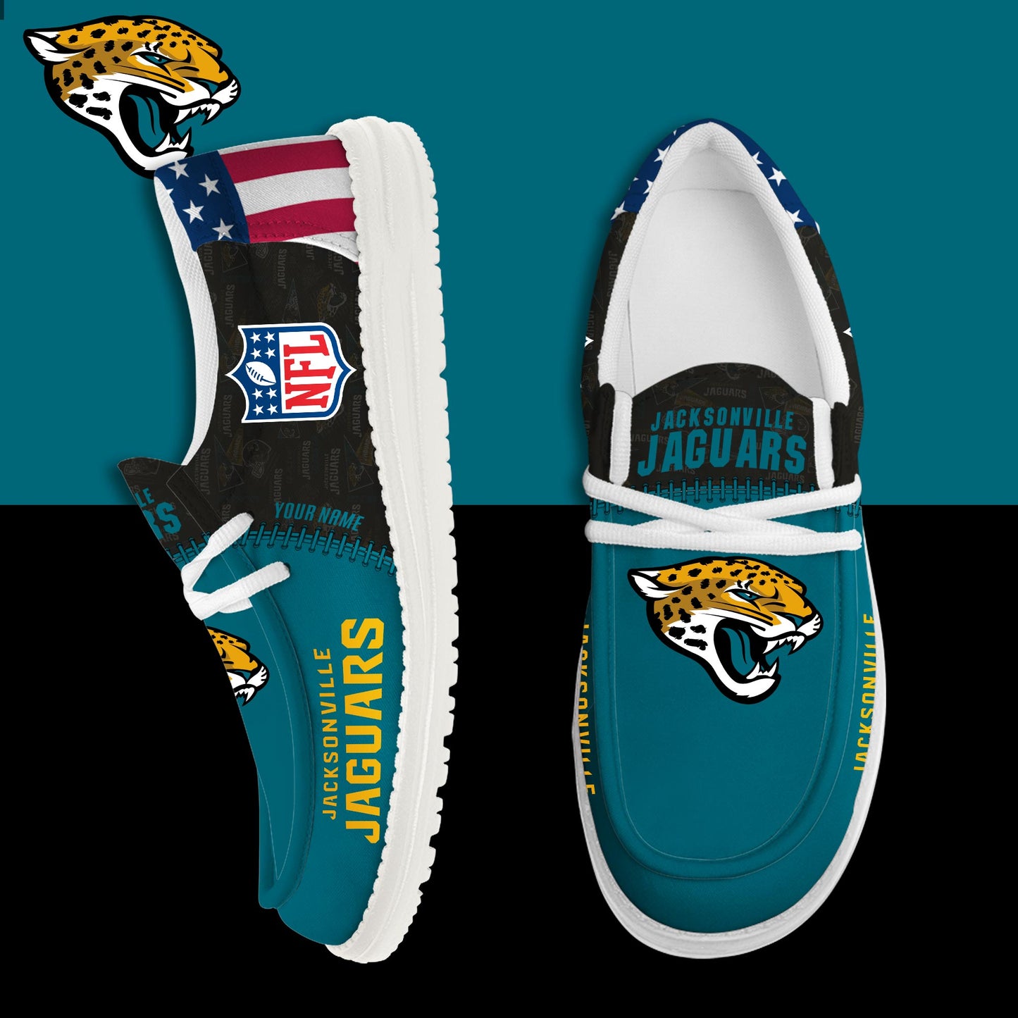 LIMITED EDITION - NEW CUSTOMIZED NFL30 JSJ JACKSONVILLE JAGUARS LOAFER SHOES