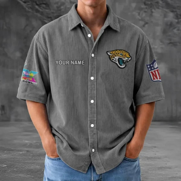 LIMITED EDITION - NEW CUSTOMIZED NFL30 JSJ JACKSONVILLE JAGUARS SEERSUCKER BUTTON SHIRT