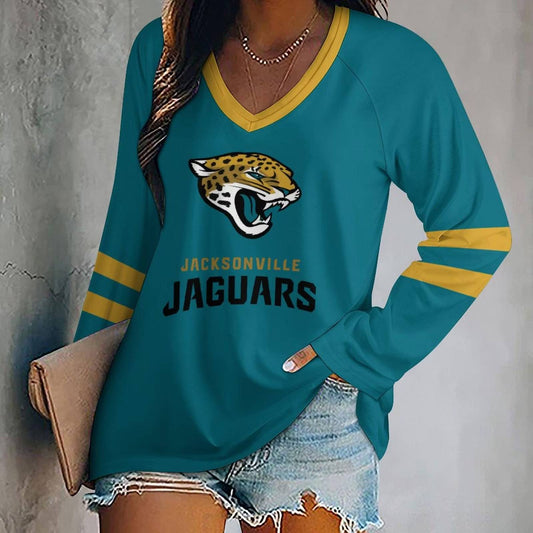 LIMITED EDITION - NEW CUSTOMIZED NFL30 JSJ JACKSONVILLE JAGUARS WOMEN'S V-NECK LONG SLEEVED SHIRT