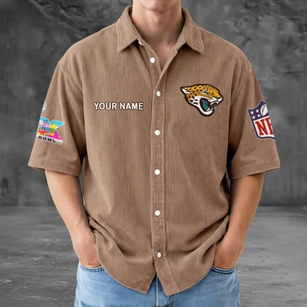 LIMITED EDITION - NEW CUSTOMIZED NFL30 JSJ JACKSONVILLE JAGUARS SEERSUCKER BUTTON SHIRT